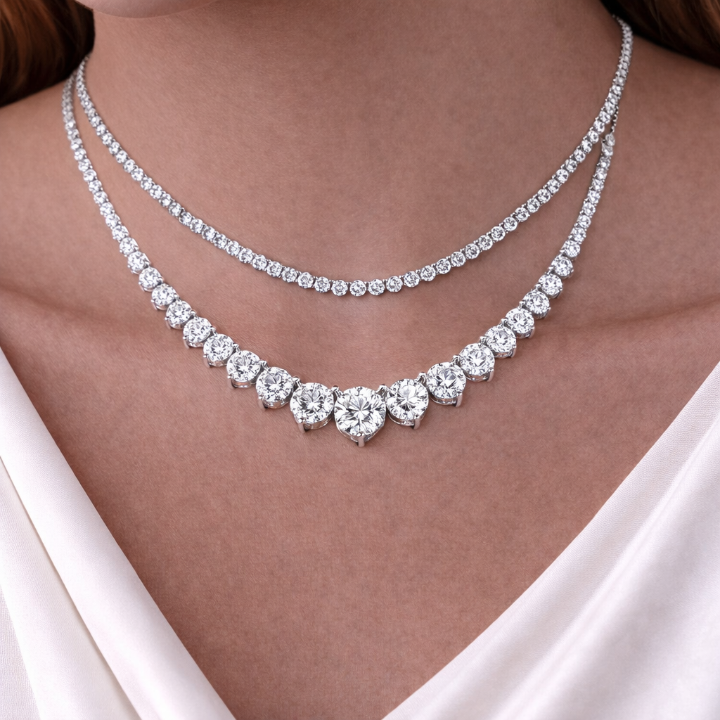 3–20ct Lab-Grown Round Diamond Necklace 14K White Gold