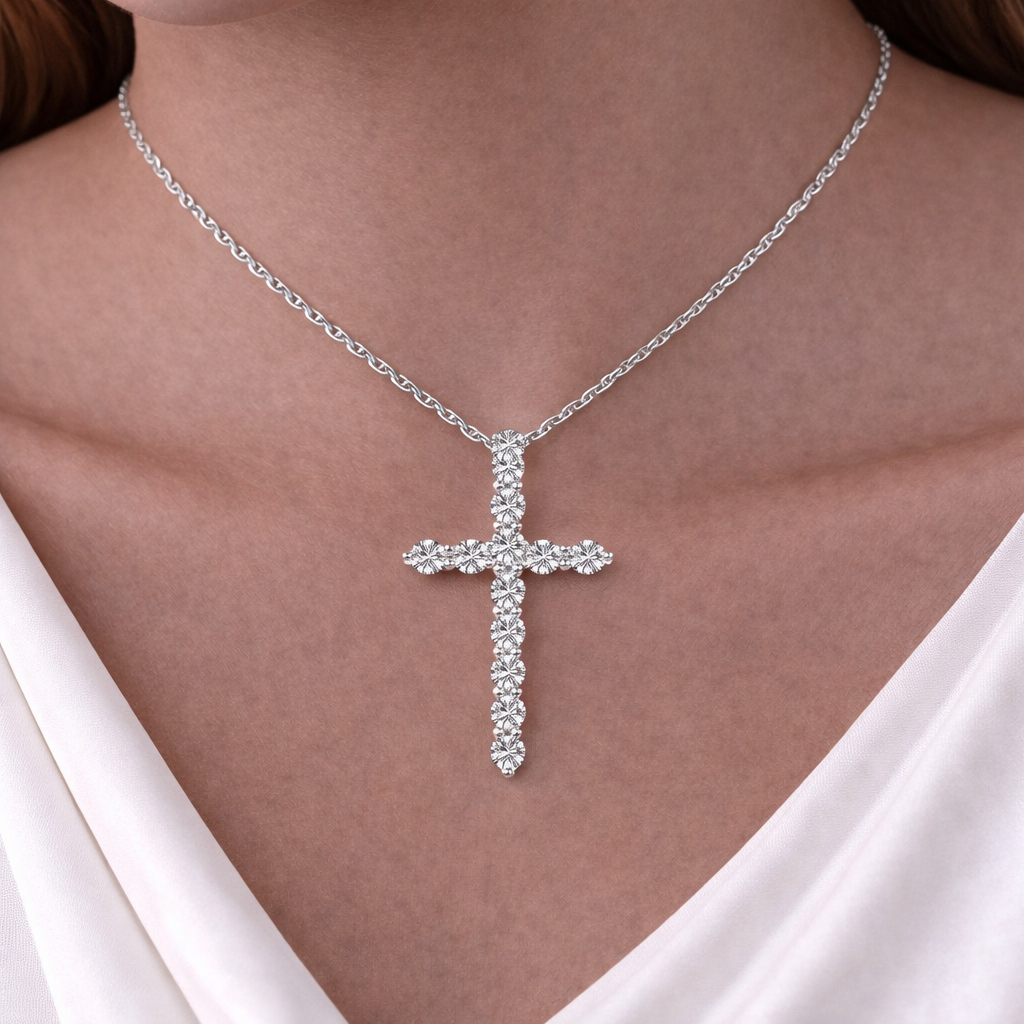 IGI Certified Lab-Grown Cross Diamond Pendant Necklace