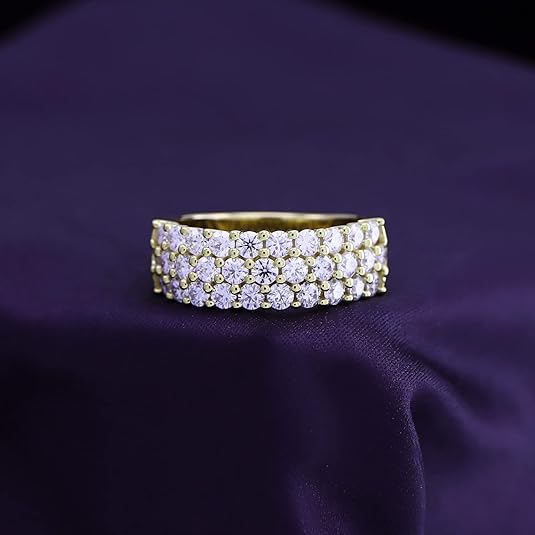 3-Row Eternity Lab Diamond Moissanite 14K Gold-Plated Ring