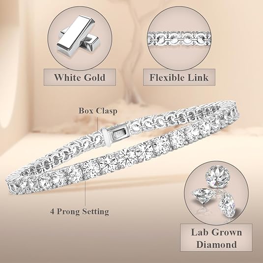 1–10ct Lab-Grown Round Diamond Tennis Bracelet 14K Gold