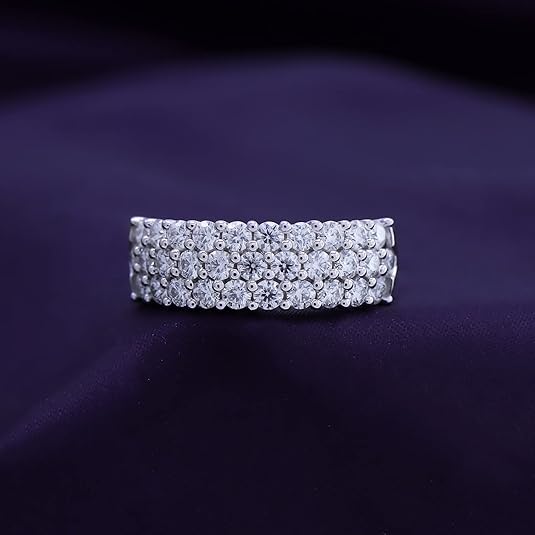 3-Row Eternity Lab Diamond Moissanite 14K Gold-Plated Ring