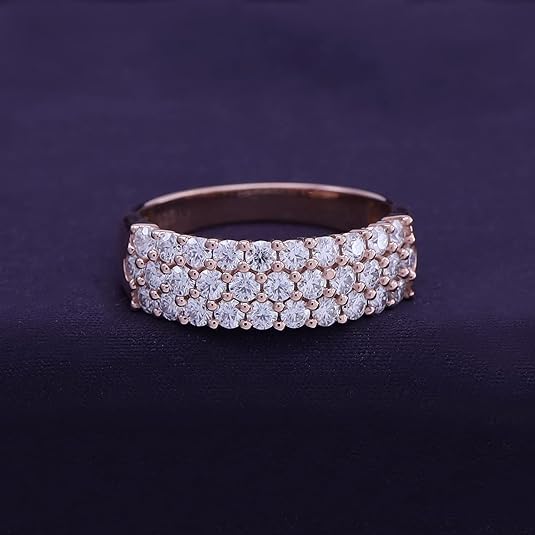 3-Row Eternity Lab Diamond Moissanite 14K Gold-Plated Ring