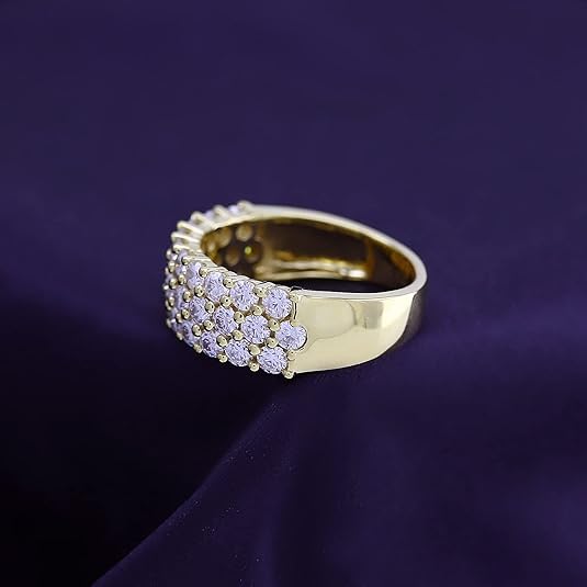 3-Row Eternity Lab Diamond Moissanite 14K Gold-Plated Ring