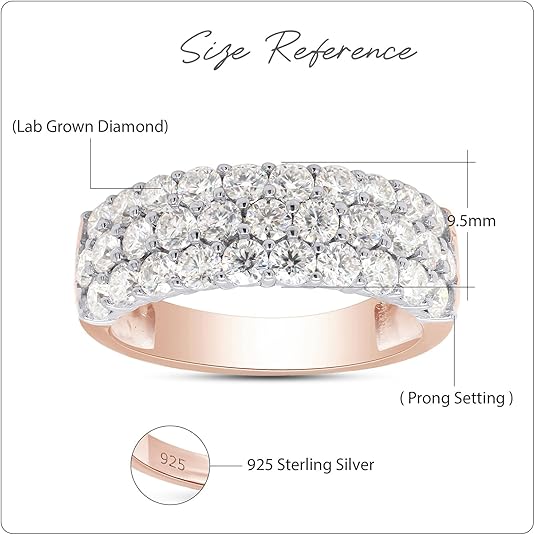 3-Row Eternity Lab Diamond Moissanite 14K Gold-Plated Ring
