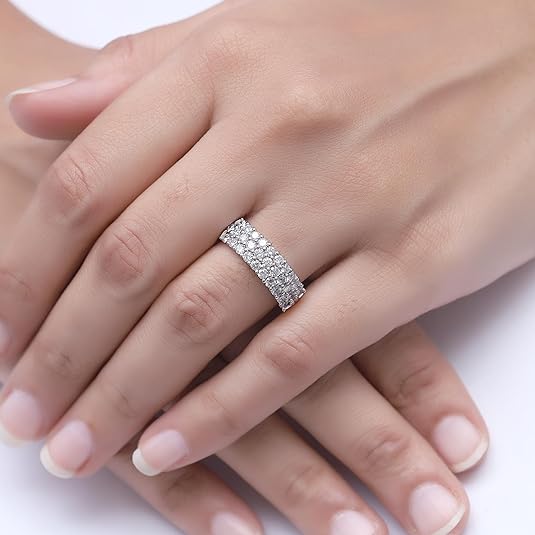 3-Row Eternity Lab Diamond Moissanite 14K Gold-Plated Ring