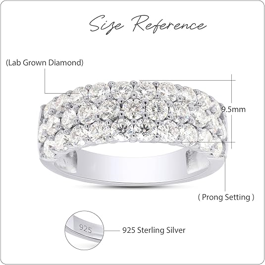 3-Row Eternity Lab Diamond Moissanite 14K Gold-Plated Ring