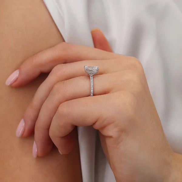 Emerald Lab Diamond Micro Pavé Hidden Halo 18K White Gold