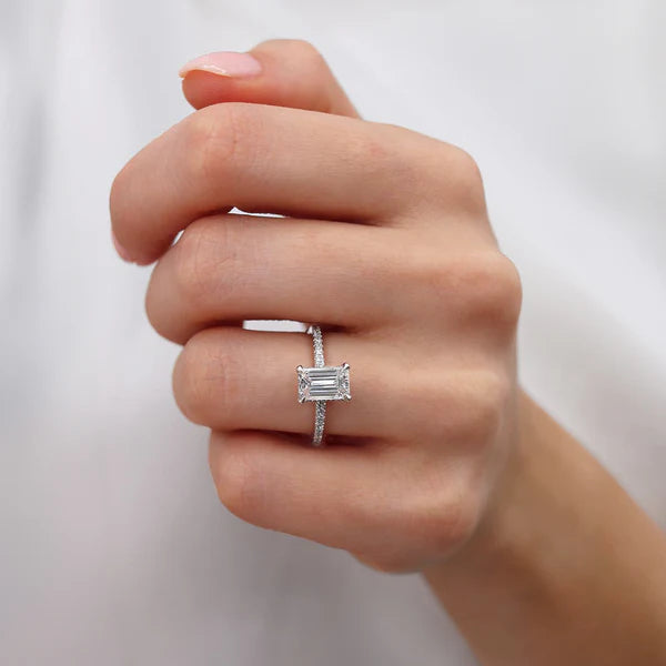 Emerald Lab Diamond Micro Pavé Hidden Halo 18K White Gold