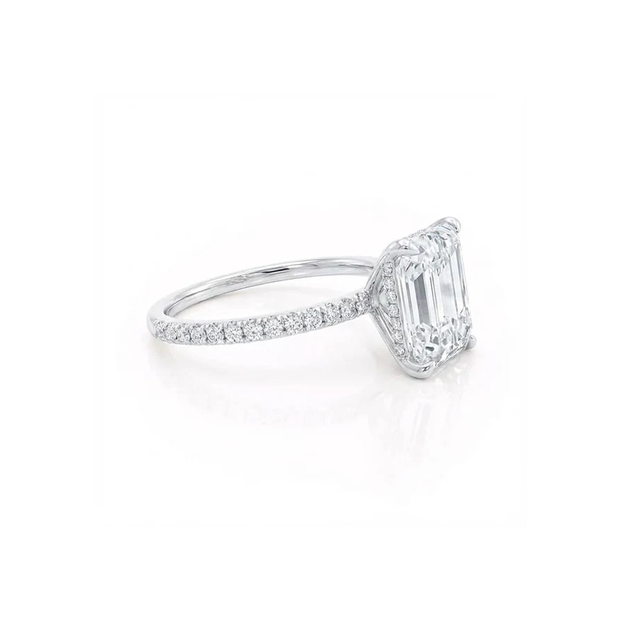 Emerald Lab Diamond Micro Pavé Hidden Halo 18K White Gold