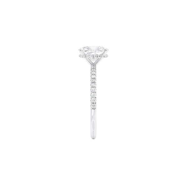 Elongated Cushion Lab Diamond Pavé Hidden Halo Platinum Ring