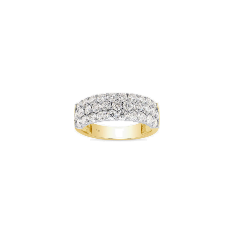 3-Row Eternity Lab Diamond Moissanite 14K Gold-Plated Ring