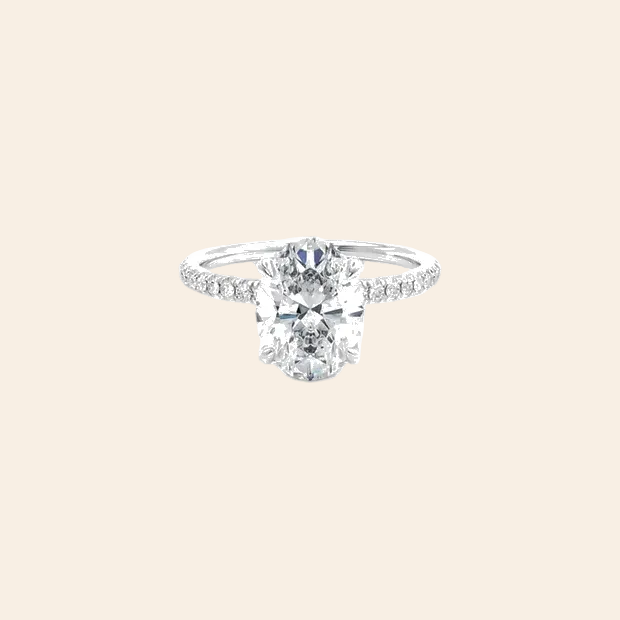 Oval Lab Diamond Micro Pavé Hidden Halo 18K White Gold