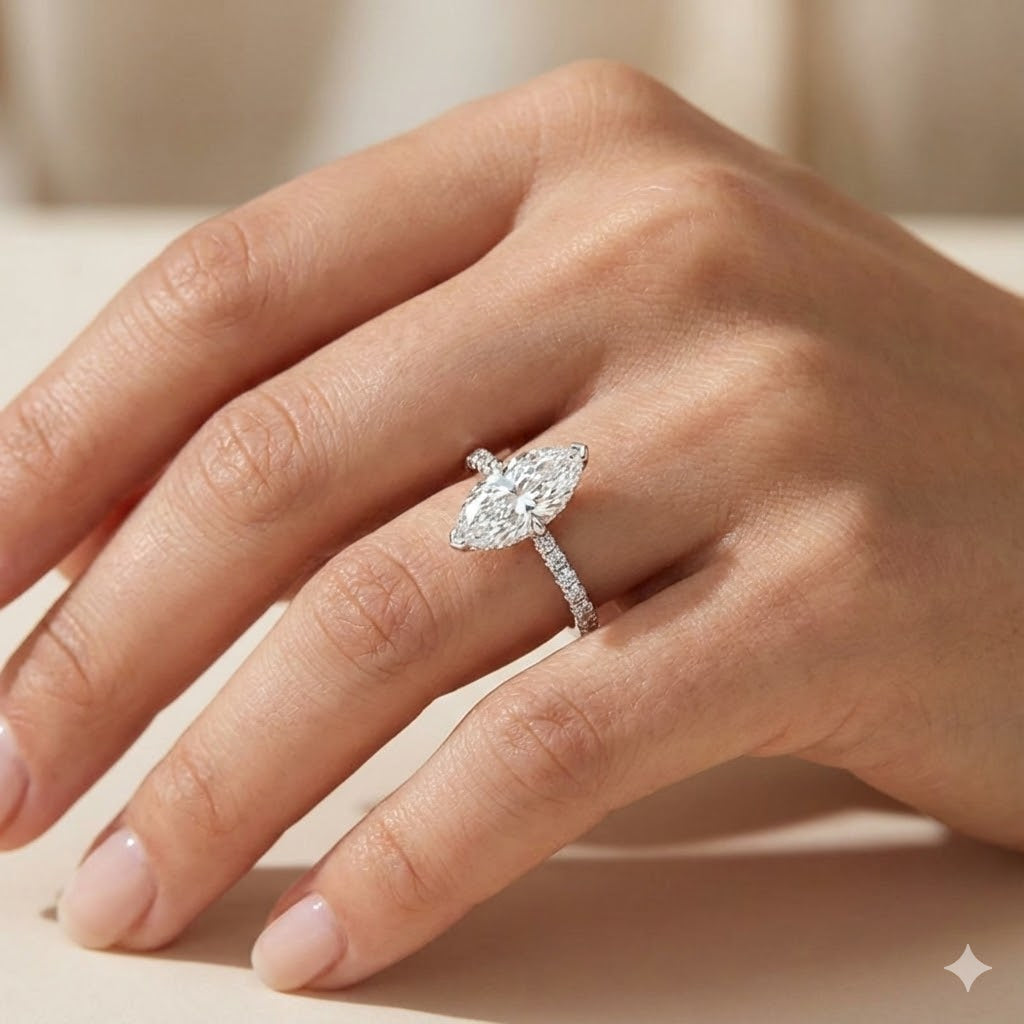 Marquise Lab Diamond Micro Pavé Hidden Halo 18K White Gold