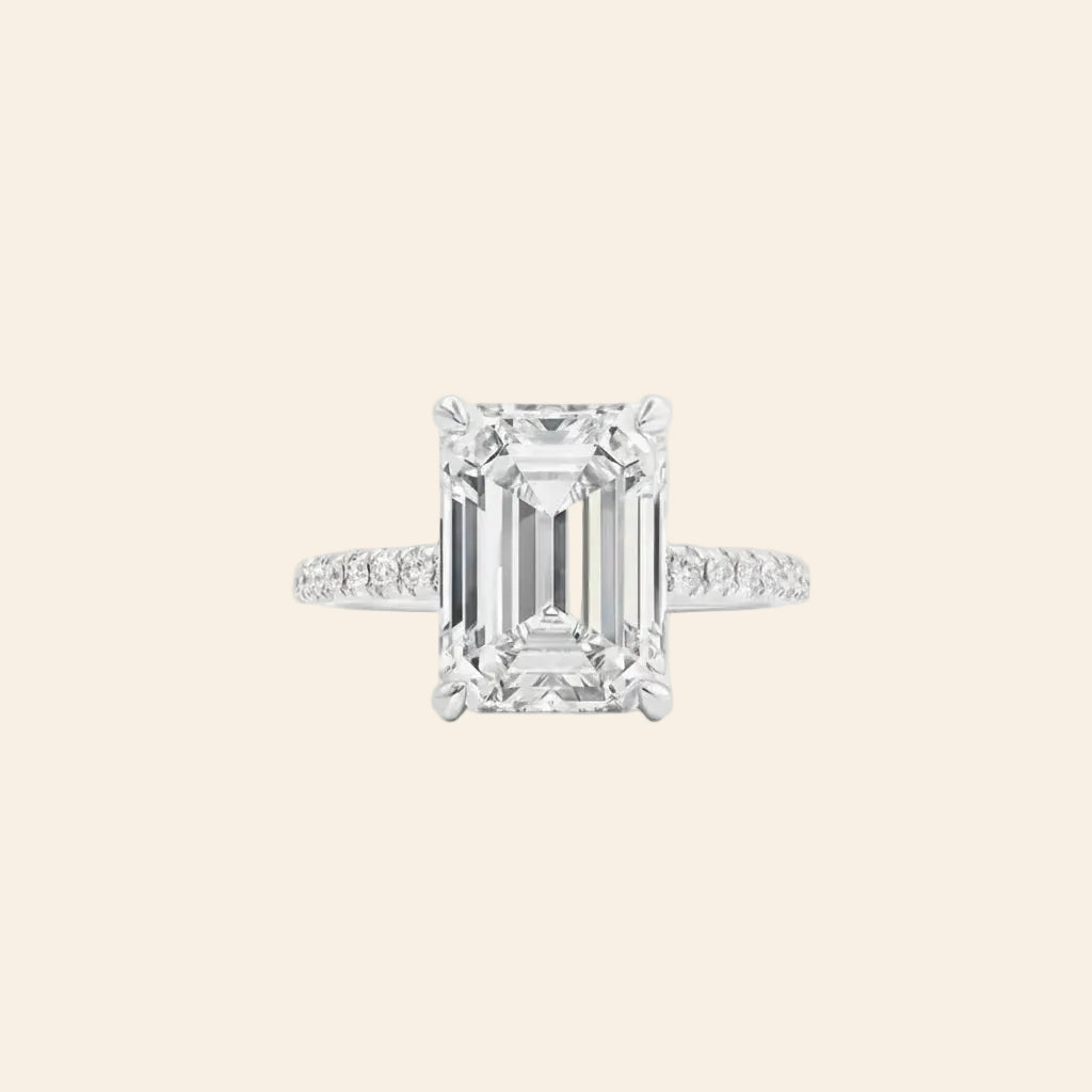 Emerald Lab Diamond Micro Pavé Hidden Halo 18K White Gold