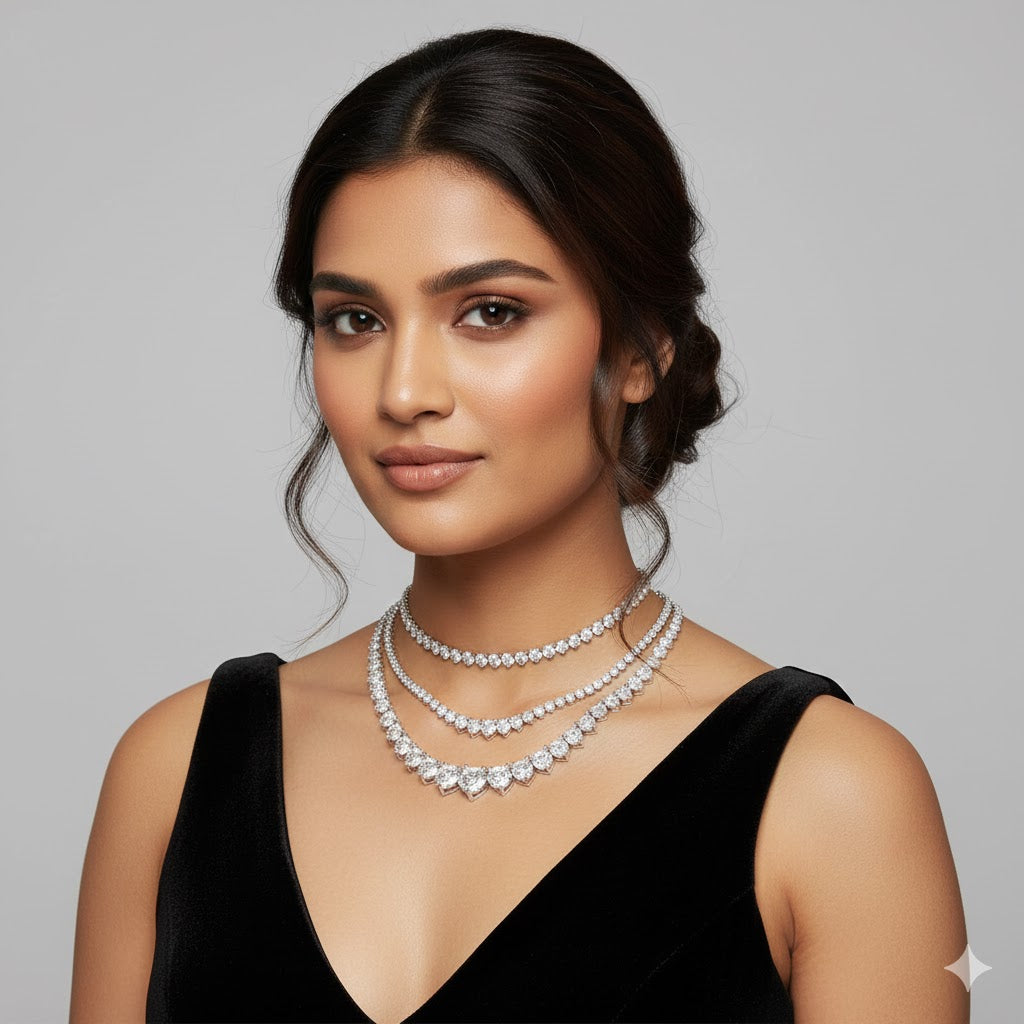 3–20ct Lab-Grown Round Diamond Necklace 14K White Gold